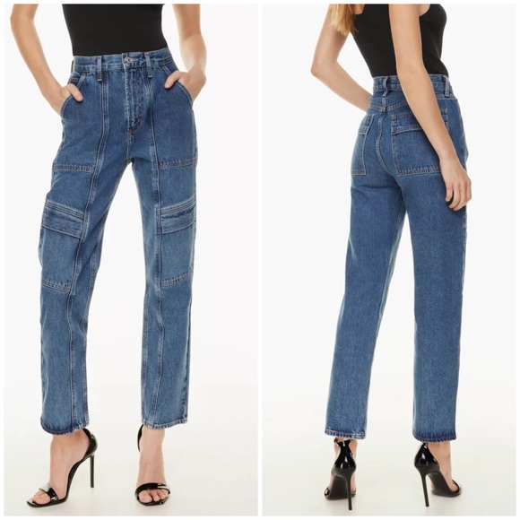 Agolde Womens Cooper Cargo Blue Denim High Rise Straight Leg Jeans Size 25